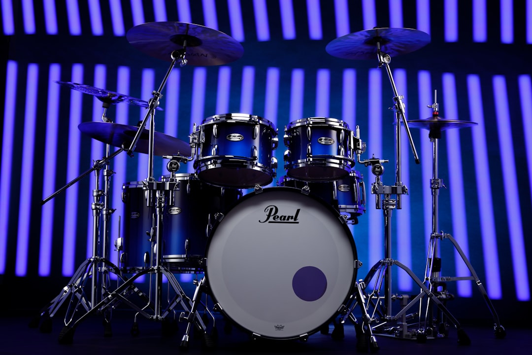 A drum set sitting on top of a stage