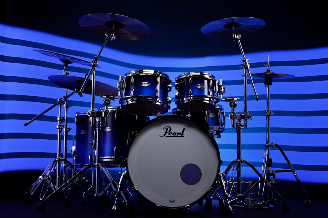 A drum set sitting on top of a stage