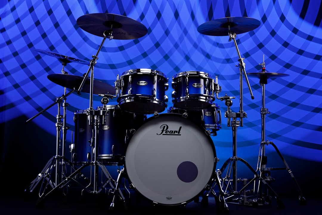 A drum set sitting on top of a stage