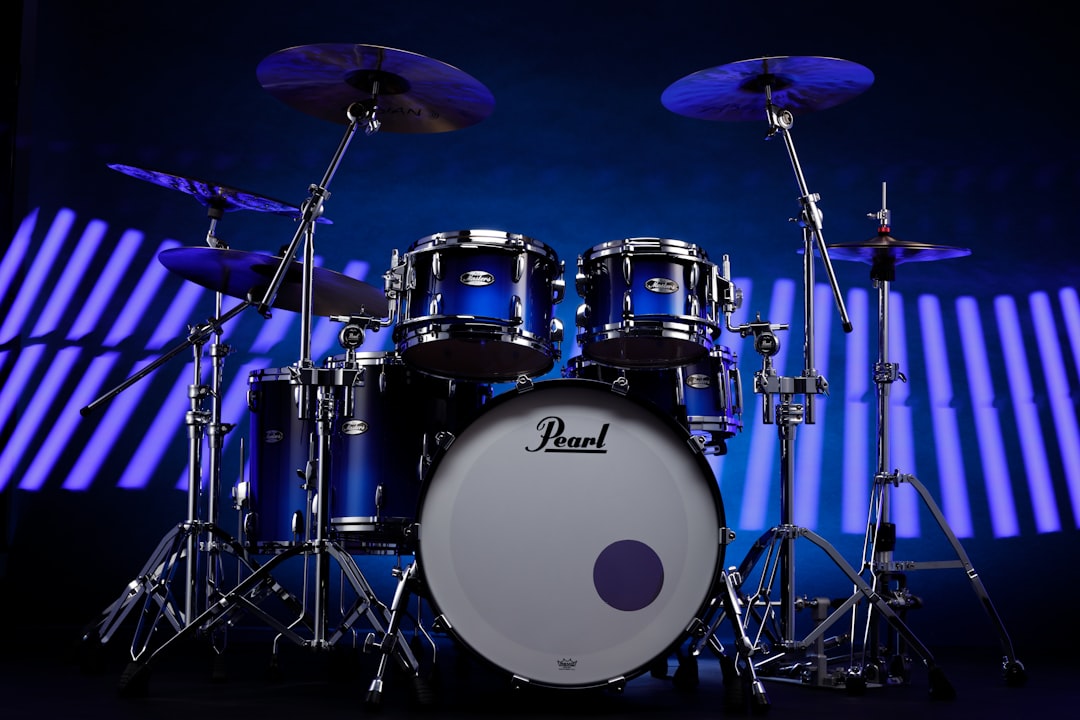 A drum set sitting on top of a stage