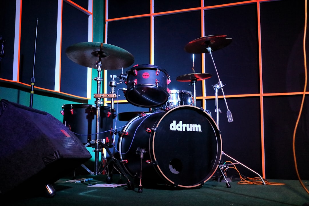 a drum set on a stage